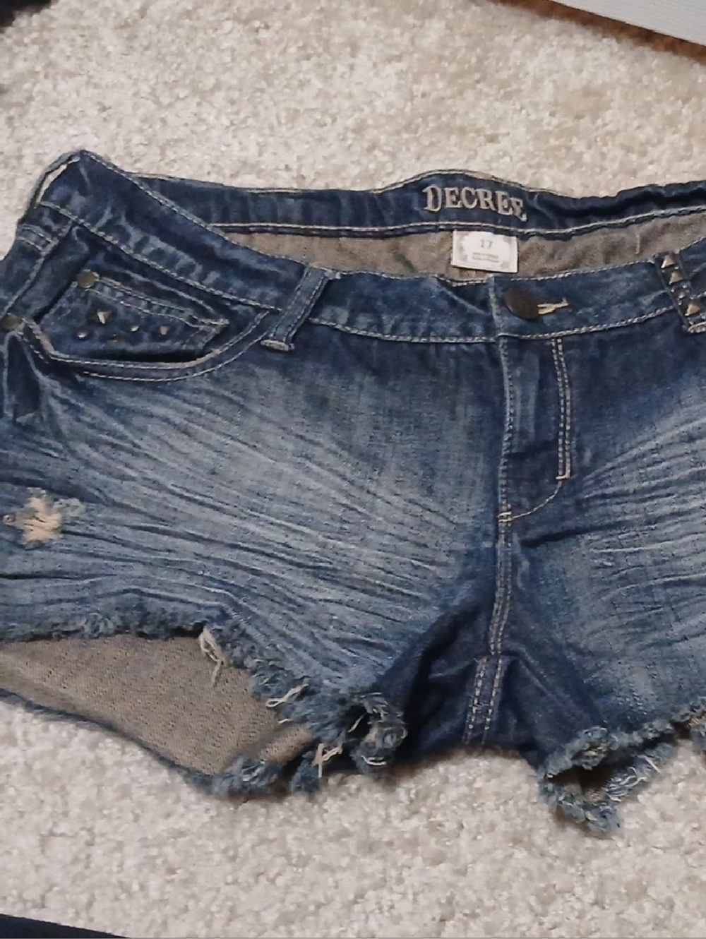 Distressed Denim Cutoff Shorts - Blue Size 17